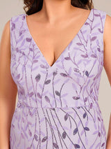 pretty ZOEY|Plus Size Sparkling Sleeveless Leaf Sequin A-Line Formal Evening Dress