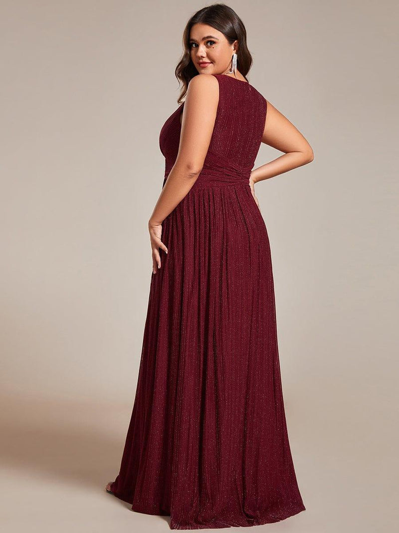 Glittery Sleeveless  Pleated Empire Waist A-Line Formal Evening Dress
