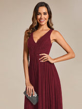 Glittery Sleeveless  Pleated Empire Waist A-Line Formal Evening Dress