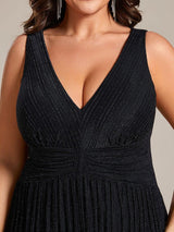 Glittery Sleeveless  Pleated Empire Waist A-Line Formal Evening Dress