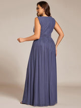 Glittery Sleeveless  Pleated Empire Waist A-Line Formal Evening Dress