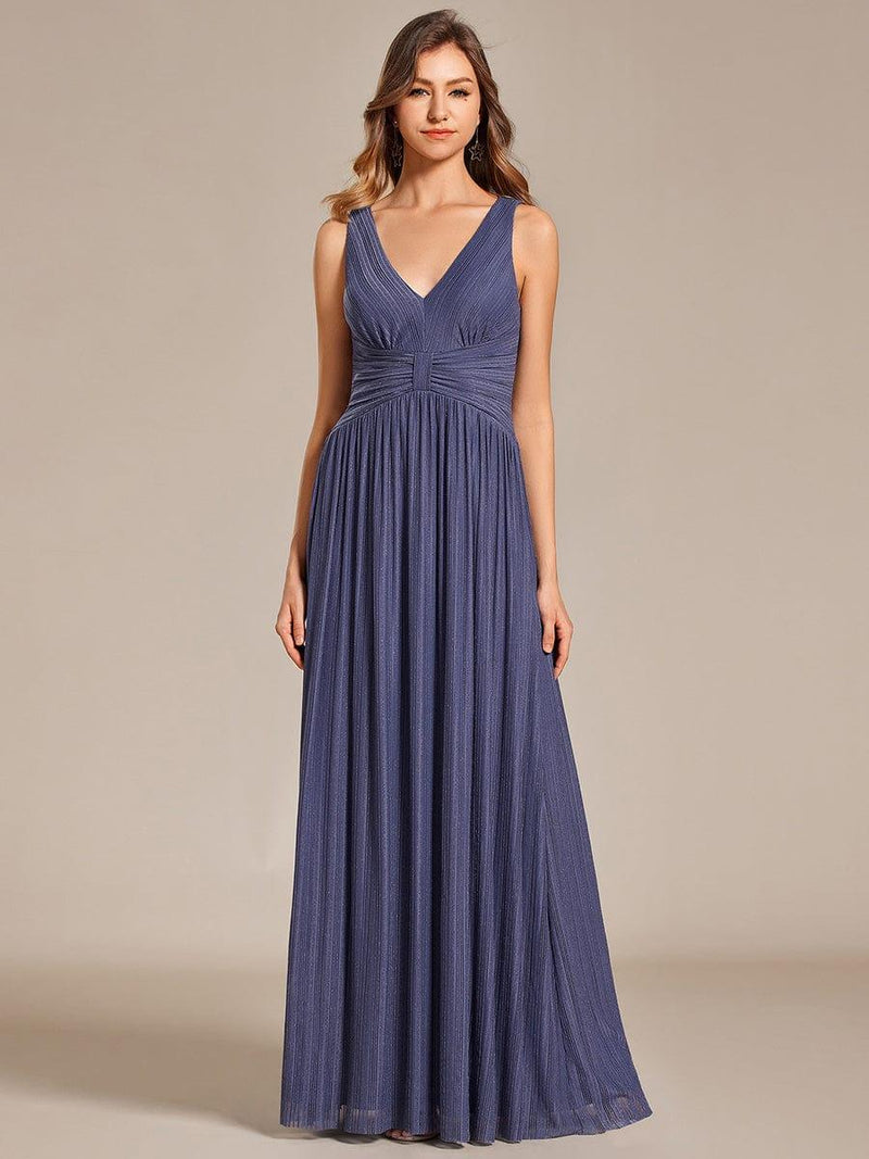 Glittery Sleeveless  Pleated Empire Waist A-Line Formal Evening Dress