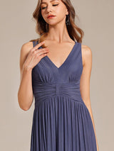 Glittery Sleeveless  Pleated Empire Waist A-Line Formal Evening Dress