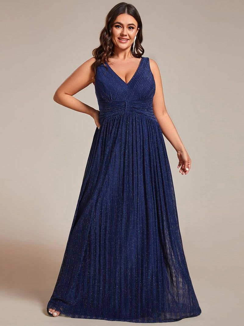Glittery Sleeveless  Pleated Empire Waist A-Line Formal Evening Dress