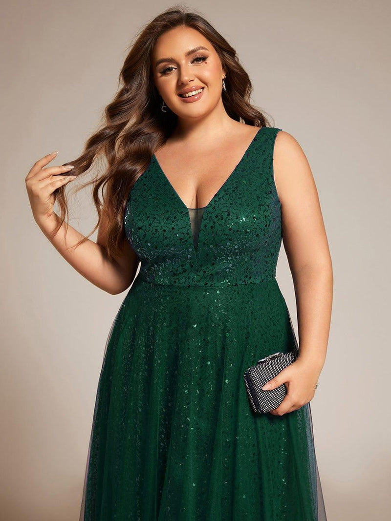ever HILLARY|V-Neck Sleeveless High-Waist See-Through Sequin Tulle Evening Dress