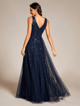 ever HILLARY|V-Neck Sleeveless High-Waist See-Through Sequin Tulle Evening Dress