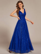 ever HILLARY|V-Neck Sleeveless High-Waist See-Through Sequin Tulle Evening Dress