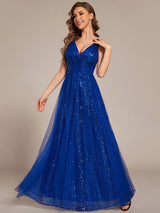 ever HILLARY|V-Neck Sleeveless High-Waist See-Through Sequin Tulle Evening Dress