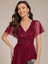 ever NAVEYA|Sparkly Sequin A-Line V-Neck Tulle Formal Evening Dress