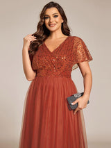 ever NAVEYA|Sparkly Sequin A-Line V-Neck Tulle Formal Evening Dress