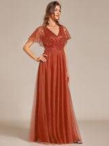 ever NAVEYA|Sparkly Sequin A-Line V-Neck Tulle Formal Evening Dress