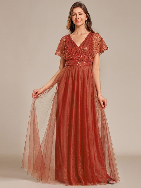 ever NAVEYA|Sparkly Sequin A-Line V-Neck Tulle Formal Evening Dress