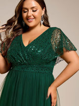 ever NAVEYA|Sparkly Sequin A-Line V-Neck Tulle Formal Evening Dress