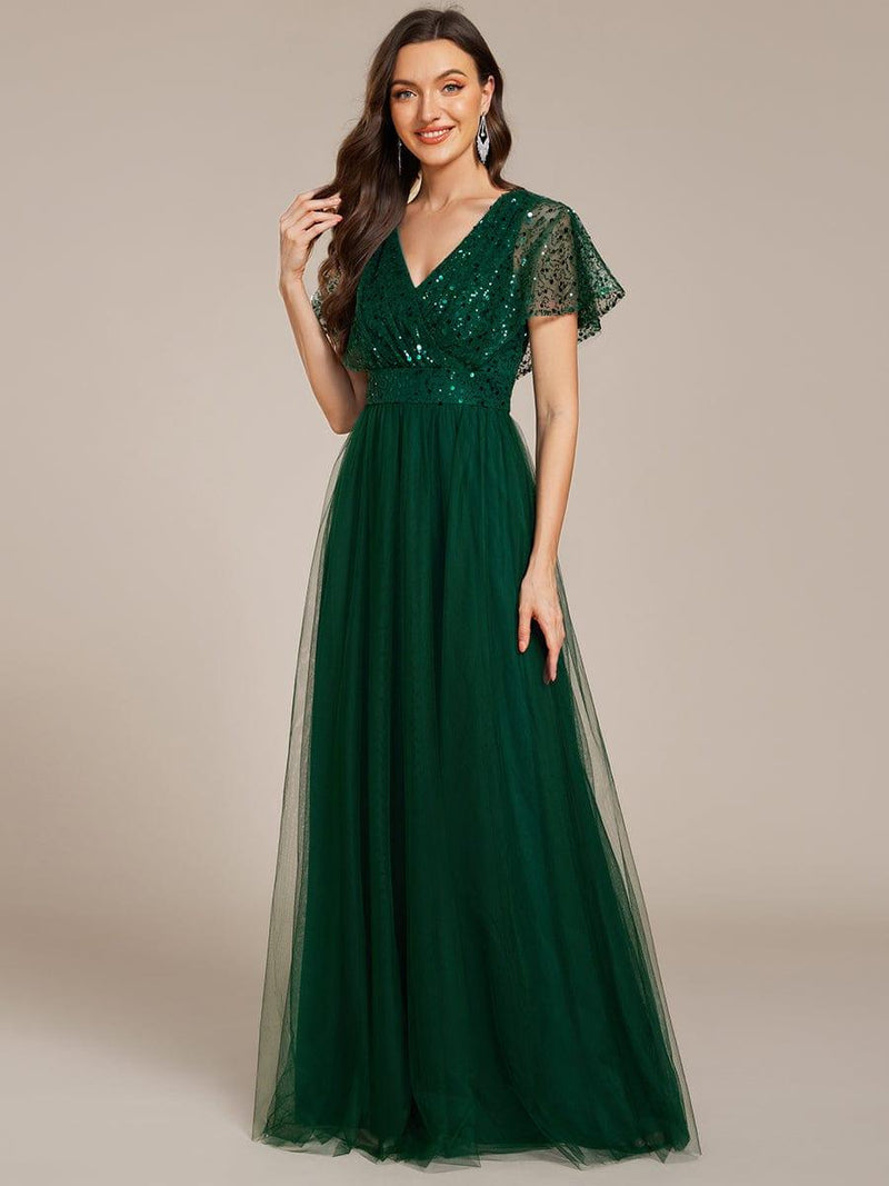 ever NAVEYA|Sparkly Sequin A-Line V-Neck Tulle Formal Evening Dress