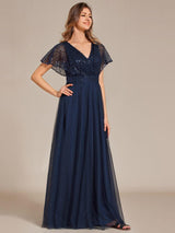 ever NAVEYA|Sparkly Sequin A-Line V-Neck Tulle Formal Evening Dress