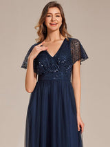 ever NAVEYA|Sparkly Sequin A-Line V-Neck Tulle Formal Evening Dress