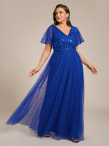 ever NAVEYA|Sparkly Sequin A-Line V-Neck Tulle Formal Evening Dress