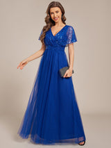 ever NAVEYA|Sparkly Sequin A-Line V-Neck Tulle Formal Evening Dress