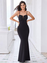 Elegant Spaghetti Strap Beaded Bodycon Formal Evening Dress