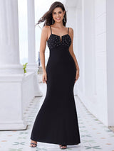 Elegant Spaghetti Strap Beaded Bodycon Formal Evening Dress