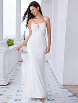 Elegant Spaghetti Strap Beaded Bodycon Formal Evening Dress