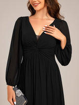 ever TRU|Graceful Chiffon A-Line Pleated Long Sleeves Formal Evening Dress