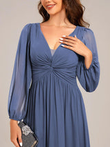 ever TRU|Graceful Chiffon A-Line Pleated Long Sleeves Formal Evening Dress