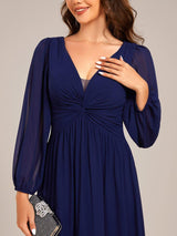 ever TRU|Graceful Chiffon A-Line Pleated Long Sleeves Formal Evening Dress