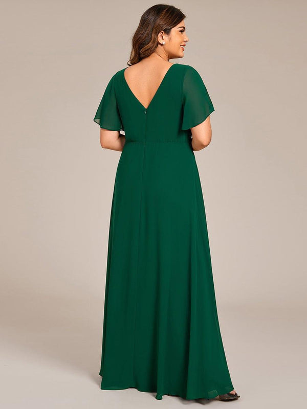 Plus Size Short Sleeve Waist Applique V-Neck Maxi Formal Evening Dress