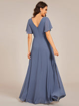 Plus Size Short Sleeve Waist Applique V-Neck Maxi Formal Evening Dress