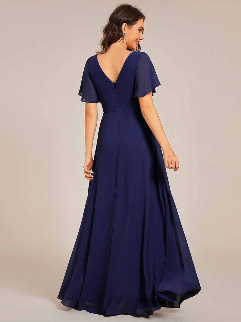 Plus Size Short Sleeve Waist Applique V-Neck Maxi Formal Evening Dress