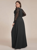 ever RYLEE|See-Through Long Sleeve V-Neck High Slit Chiffon Formal Evening Dress