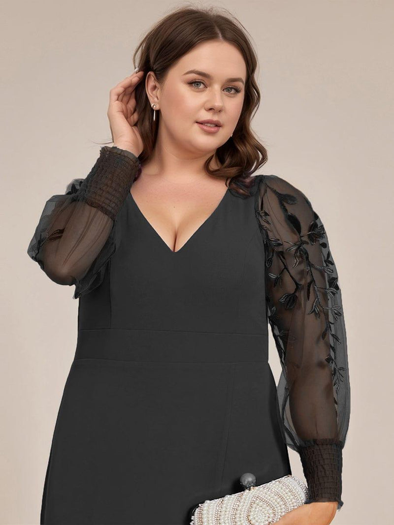 ever RYLEE|See-Through Long Sleeve V-Neck High Slit Chiffon Formal Evening Dress