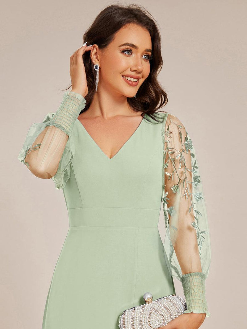 ever RYLEE|See-Through Long Sleeve V-Neck High Slit Chiffon Formal Evening Dress