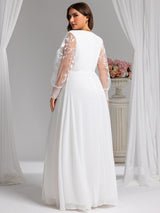 pretty RYLEE|Plus Size High Slit Embroidered Long Sleeve Chiffon Formal Evening Dress