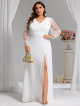 pretty RYLEE|Plus Size High Slit Embroidered Long Sleeve Chiffon Formal Evening Dress