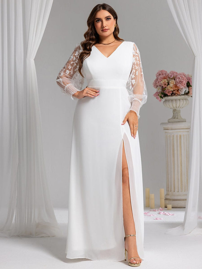 pretty RYLEE|Plus Size High Slit Embroidered Long Sleeve Chiffon Formal Evening Dress