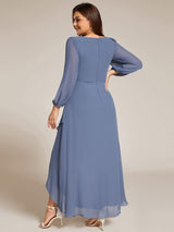 ever MARYAM|Plus Size V-Neck Long Sleeves Chiffon Formal Evening Dress with Applique