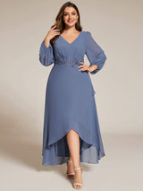 ever MARYAM|Plus Size V-Neck Long Sleeves Chiffon Formal Evening Dress with Applique