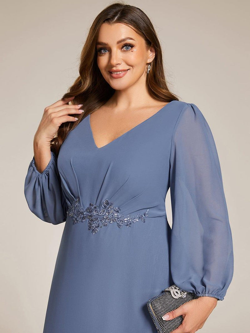 ever MARYAM|Plus Size V-Neck Long Sleeves Chiffon Formal Evening Dress with Applique