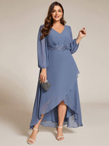 ever MARYAM|Plus Size V-Neck Long Sleeves Chiffon Formal Evening Dress with Applique