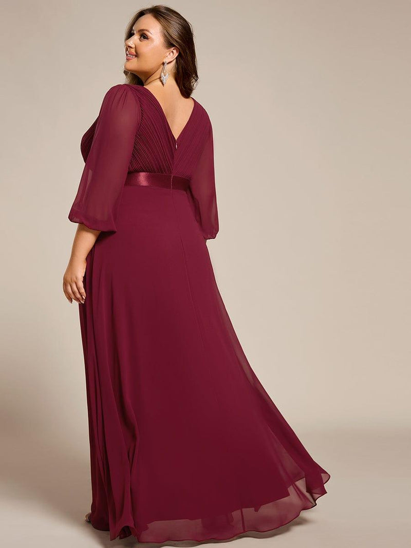 ever OLIVIA|Long Sleeves Chiffon Empire Waist A-Line Maxi Formal Evening Dress