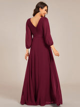 ever OLIVIA|Long Sleeves Chiffon Empire Waist A-Line Maxi Formal Evening Dress