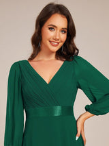 ever OLIVIA|Long Sleeves Chiffon Empire Waist A-Line Maxi Formal Evening Dress