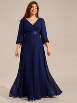 ever OLIVIA|Long Sleeves Chiffon Empire Waist A-Line Maxi Formal Evening Dress