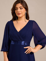 ever OLIVIA|Long Sleeves Chiffon Empire Waist A-Line Maxi Formal Evening Dress