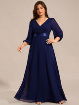 ever OLIVIA|Long Sleeves Chiffon Empire Waist A-Line Maxi Formal Evening Dress
