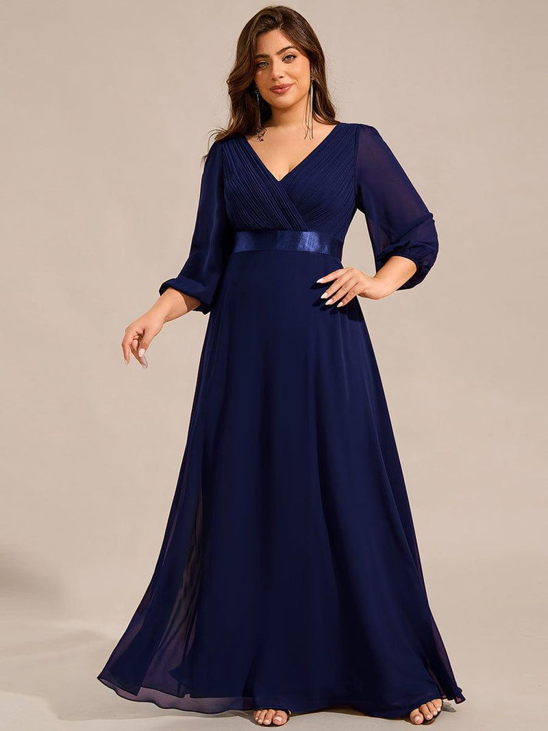 ever OLIVIA|Long Sleeves Chiffon Empire Waist A-Line Maxi Formal Evening Dress