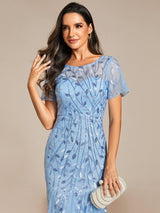 ever JADEN|Floral Sequin Maxi Fishtail Tulle Formal Evening Dress with Short Sleeve