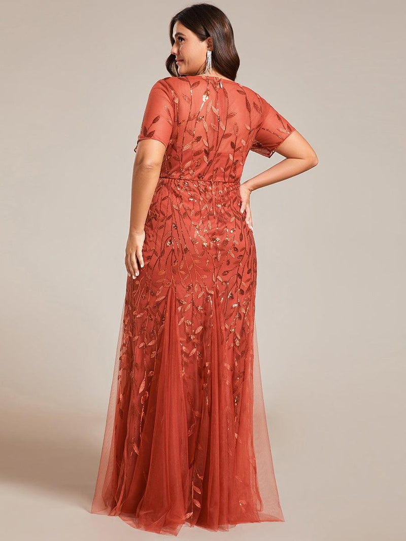 ever JADEN|Floral Sequin Maxi Fishtail Tulle Formal Evening Dress with Short Sleeve